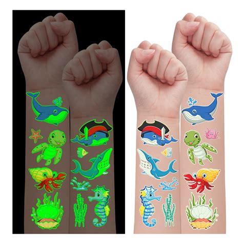 140 Stück Leucht Tattoo Kinder Leesgel Hai Meerestiere Kindertattoos