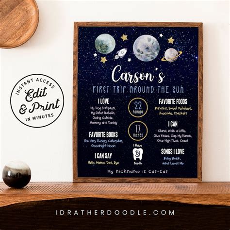 Editable Outer Space Birthday Milestone Sign First Trip Etsy