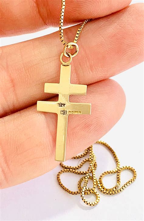 Superb Vintage Ct Yellow Gold Cross Of Lorraine Inch Necklace