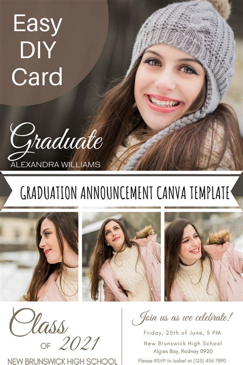 2021 Graduation Announcement Card Canva Template Editable Etsy In