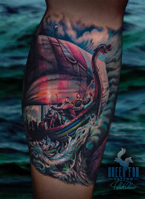 Viking Longship green fox tattoo 2 omaha (1) | Green Fox Tattoo