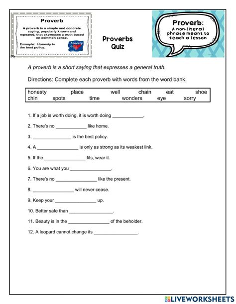 Using Proverbs Worksheet Live Worksheets Worksheets Library