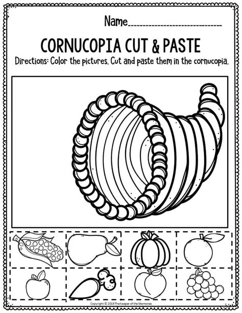 Color Cut And Paste Thanksgiving Worksheets