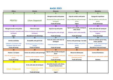 05 MAIG 2023 Aaa Dilluns Dimarts Dimecres Dijous Divendres 1 2 3 4