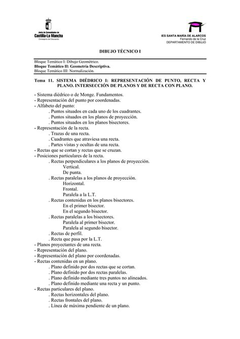 Tema 11 Sistema Diédrico I Representación de punto recta y plano