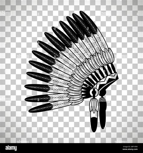 American Indian feathers war bonnet isolated on transparent background, vector illustration ...