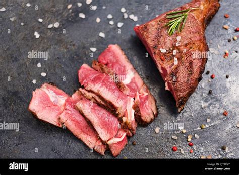 culinary recipe cowboy steak sliced grilled beef Stock Photo - Alamy