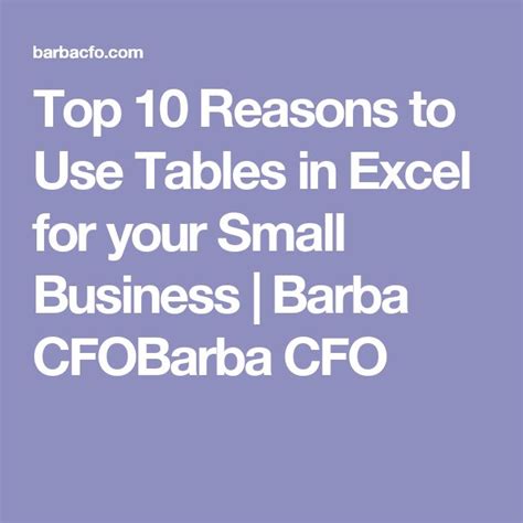 Top 10 Reasons To Use Tables In Excel For Your Small Business Barba