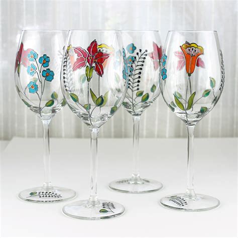 Hand Painted Wine Glasses Floral Wine Glasses Wedding Etsy