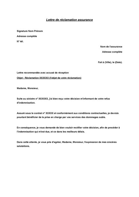 Lettre De R Clamation Assurance Lettre De R Clamation Assurance