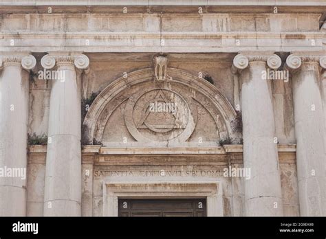 Massonic Eye Sign Inside Triangle On Building Of Church Of St