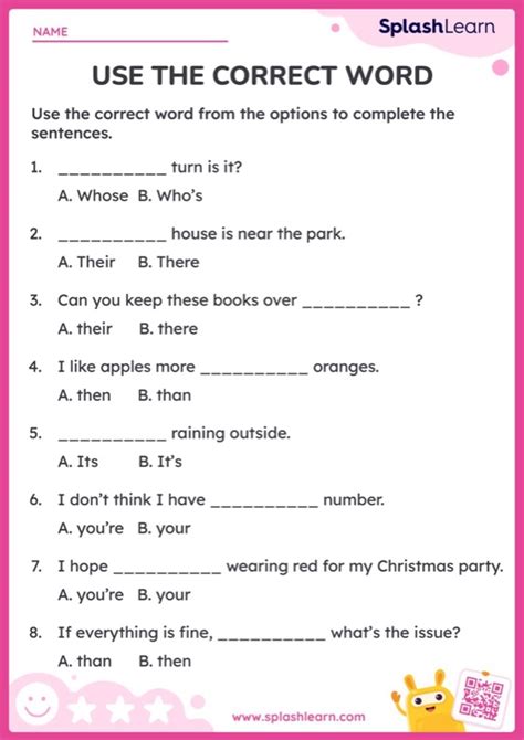 Use The Correct Word To Complete The Sentences Worksheet