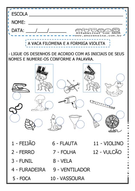 Ortografia F V Sequ Ncia De A Vaca Filomena E A Formiga Violeta