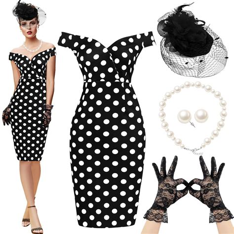 JenPen 5 Pcs Women S Vintage Polka Dot Dress Retro Pencil Dress Floral