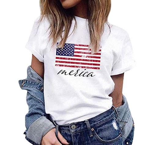 Womens American Flag Tee Shirt Vintage July 4th Us Flag