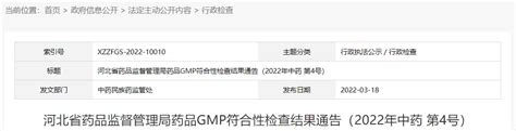 河北省药品监督管理局药品gmp符合性检查结果通告（2022年中药 第4号） 中国质量新闻网