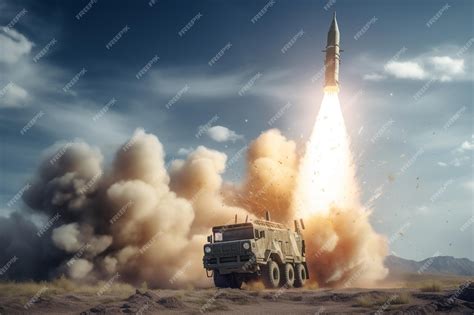 Premium Photo | A missile launching from a military vehicle with a launcher