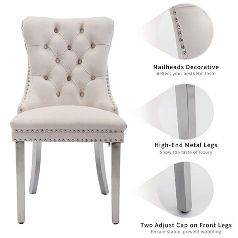 Oduse Daily Modern Beige Velvet Dining Chairs Set Of 4 Tufted