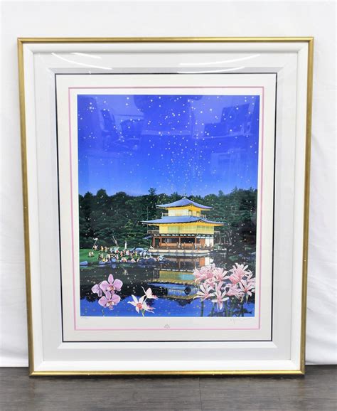 【やや傷や汚れあり】【行董】 ヒロ・ヤマガタ 『金閣寺』 シルクスクリーン 額サイズ 97×117cm Pp2275 作家直筆サイン入り