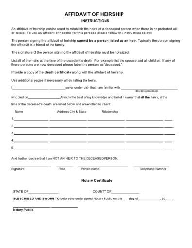 47 FREE Affidavit Of Heirship Forms Letters Certificates