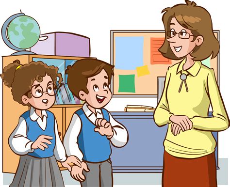 Teacher And Students Talking Cartoon Vector 19080193 Vector Art At Vecteezy