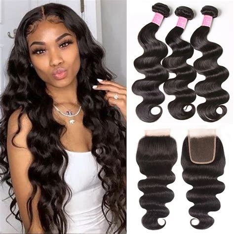 Julia Hair Peruvian Virgin Hair Body Wave Lace Closure With 3 Bundles