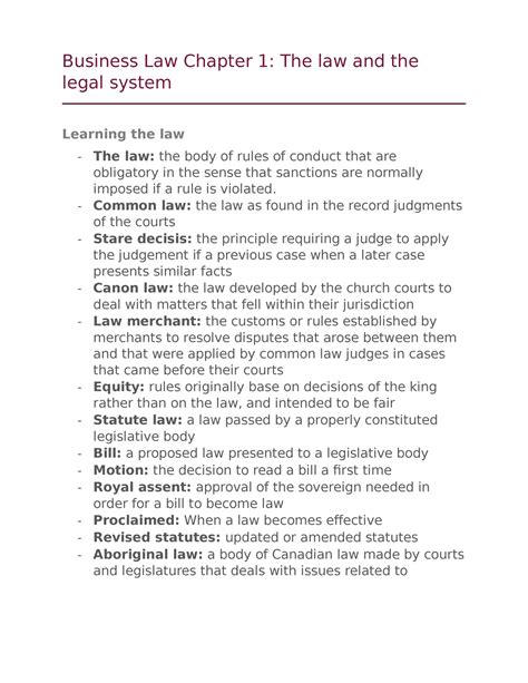 Business Law Chapter 1 Note Business Law Chapter 1 The Law And The