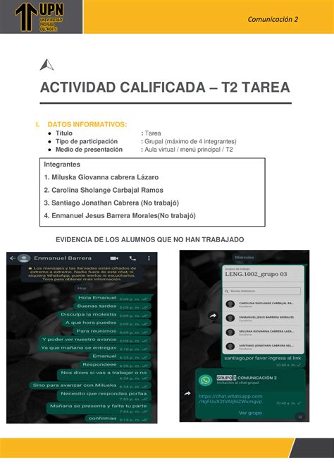 T Comunicaci N Grupo Actividad Calificada T Tarea I Datos