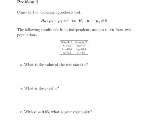 Solved Problem 2 Consider The Following Hypothesis Test Ho