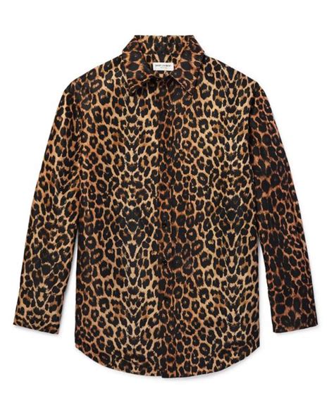 Saint Laurent Leopard Print Silk Satin Jacket In Brown For Men Lyst