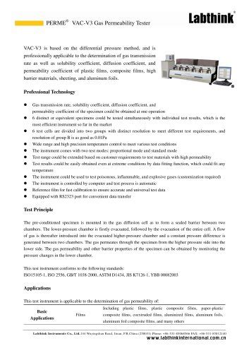 Vac V Gas Permeability Tester Labthink Instruments Co Ltd Pdf