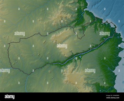 Mtwara Region Of Tanzania Colored Elevation Map With Lakes And Rivers