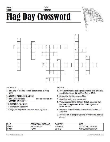 Flag Day Crossword – Free Printable