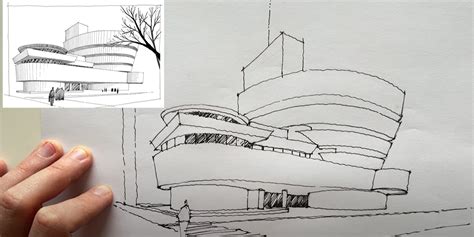 How To Draw Guggenheim Museum In NYC Perspective Tutorial Sketch