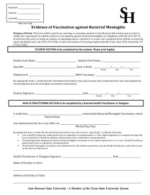 Sam Houston Meningitis Fill Online Printable Fillable Blank