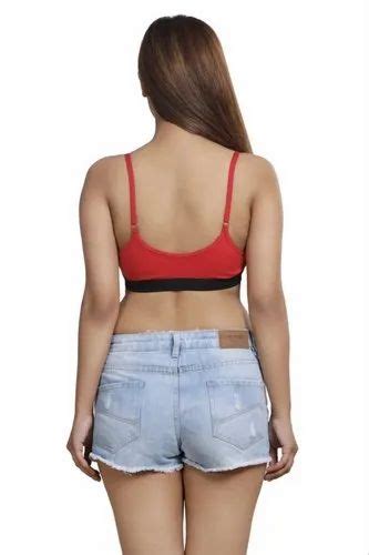 Lycra Cotton Non Padded Ladies Designer Sports Bra Black And Red At Rs