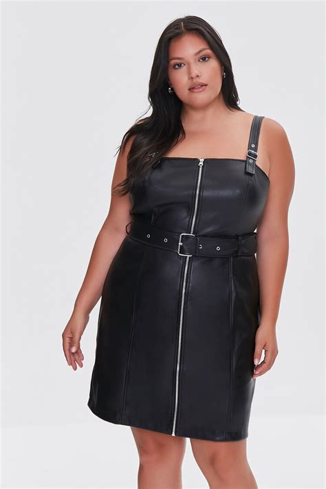 Plus Size Belted Faux Leather Dress