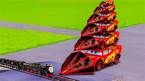 Big Small Lightning Mcqueen Massive Plow VS Trains BeamNG Drive