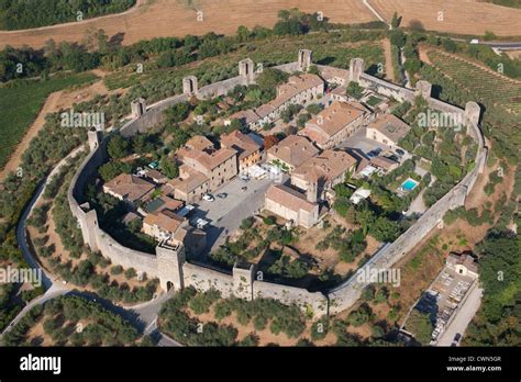 Aerial View Medieval Walled Town Xiii Century Town Built On A Hilltop