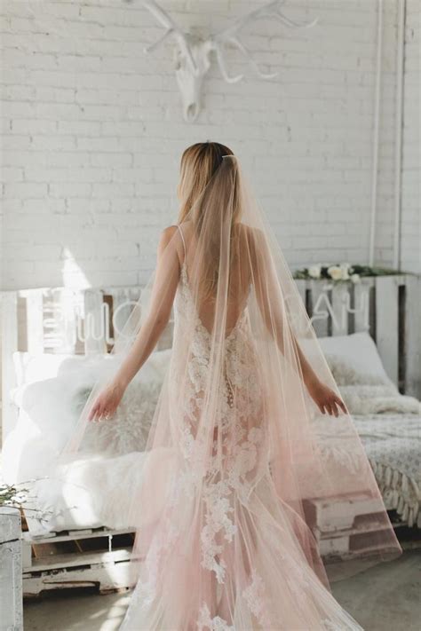 Pink Ombre Veil Blush Ombre Drop Veil Double Layer Pink Wedding Veil Champagne Veil Boho