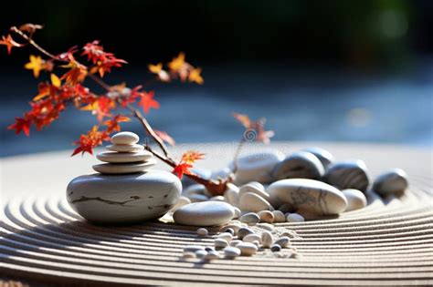 Intricate Details Of Zen Garden Carefully Placed Stones And Sand