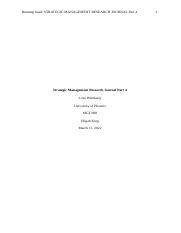 Strategic Management Research Journal Part 4 Docx Running Head