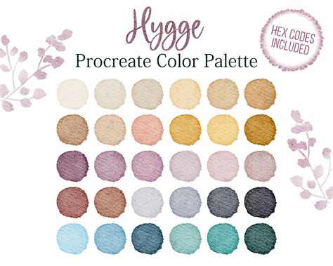 Hygge Colors Procreate Palette Hex Codes Fall Color Pastel Cozy Vibes ...