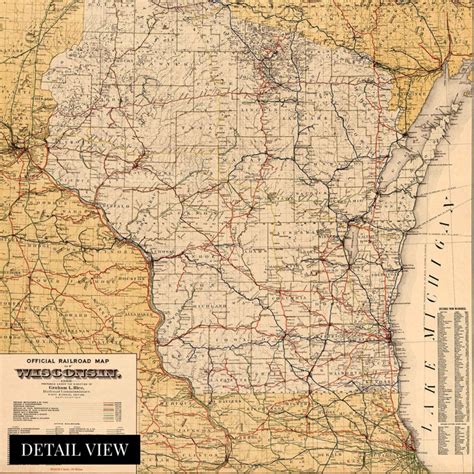 Historic Prints Historix Vintage Wisconsin Map Poster X Inch