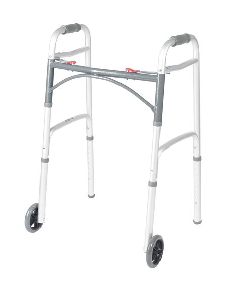 Drive Medical Button Folding Walker With Wheels Rolling