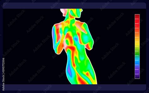 Vector Graphic Of Thermal Image Scanning Beautiful Naked Female Body On