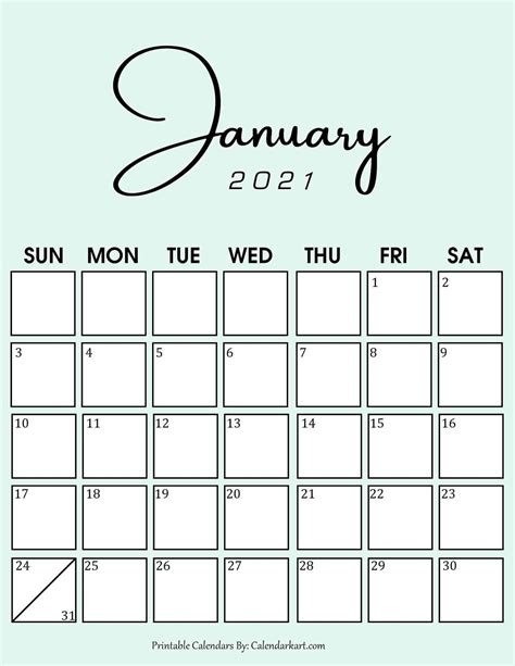 Printable Calendar With Writing Space