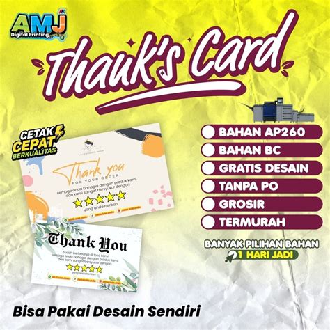 Jual Thank You Card Custom Thank You Card Olshop Thank You Card