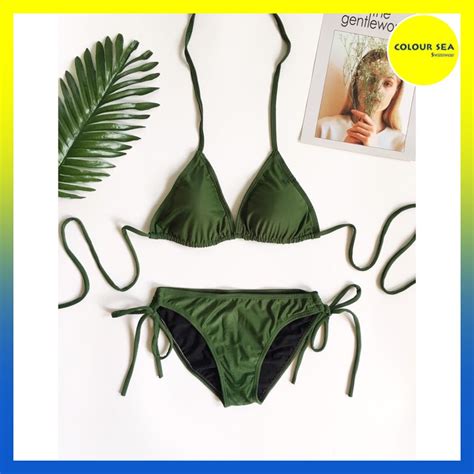 Bikini mảnh basic màu xanh rêu Shopee Việt Nam