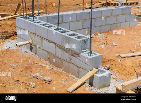 Cement Blocks Ready To Be Laid On A Wall Of A House Are Stacked On